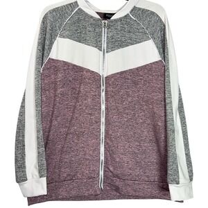 Rouge Collection Zip Up Track Jacket‎ Womens 3X Colorblock Gray Pink White